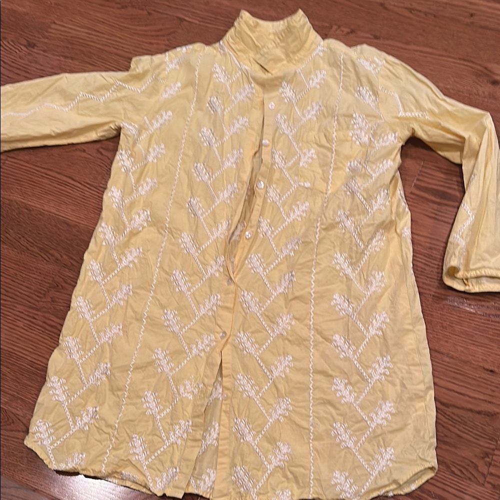 Yellow Embroidered Button-Up Tunic